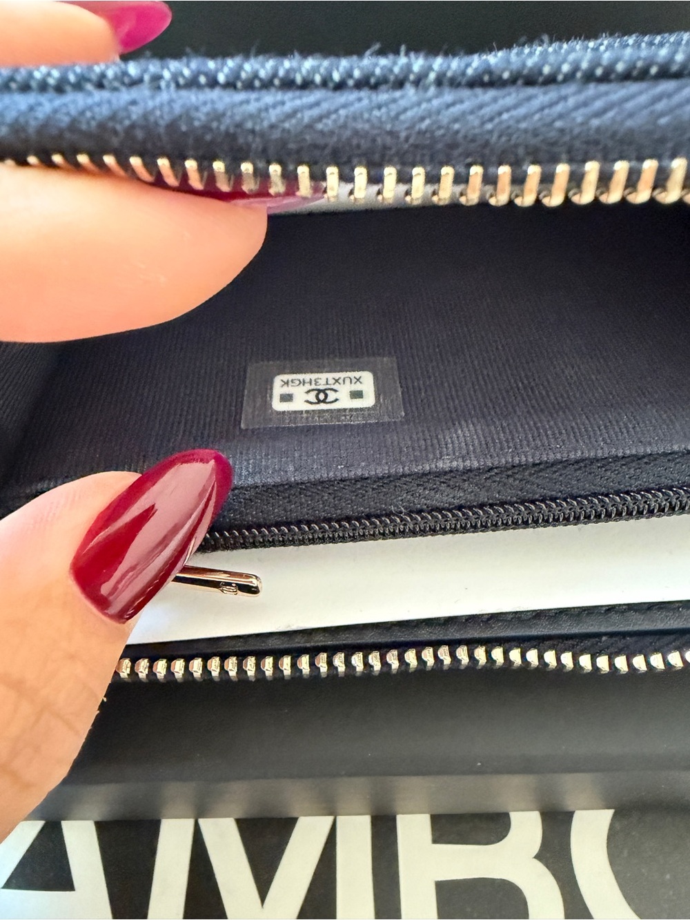 Chanel 26P Classic Zipped Zip Coin Purse Denim Dark Blue Orange mJean Wallet NWT - Picture 13 of 17